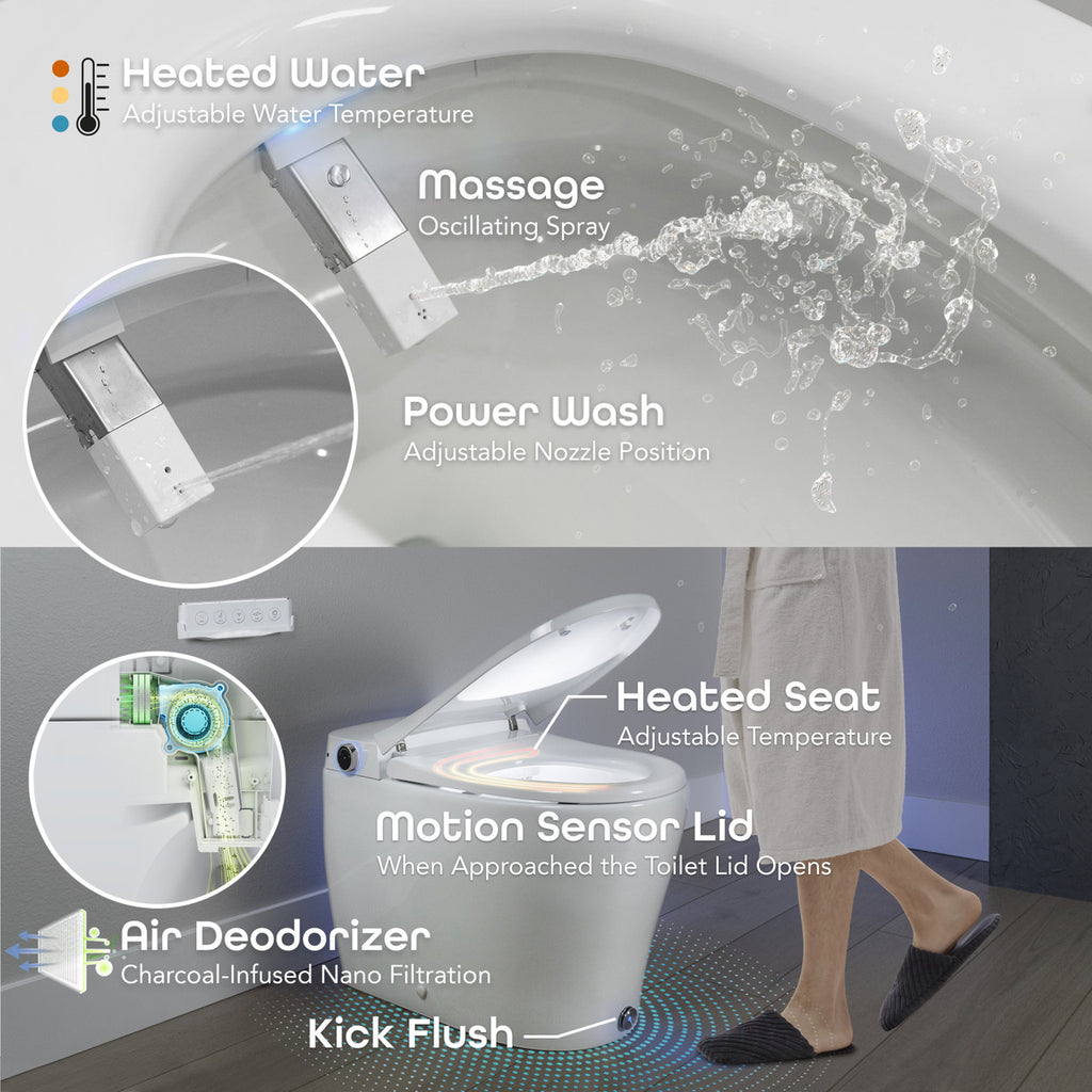 BidetMate 6000 Series integrated smart bidet toilet — instant heated water feature graphic