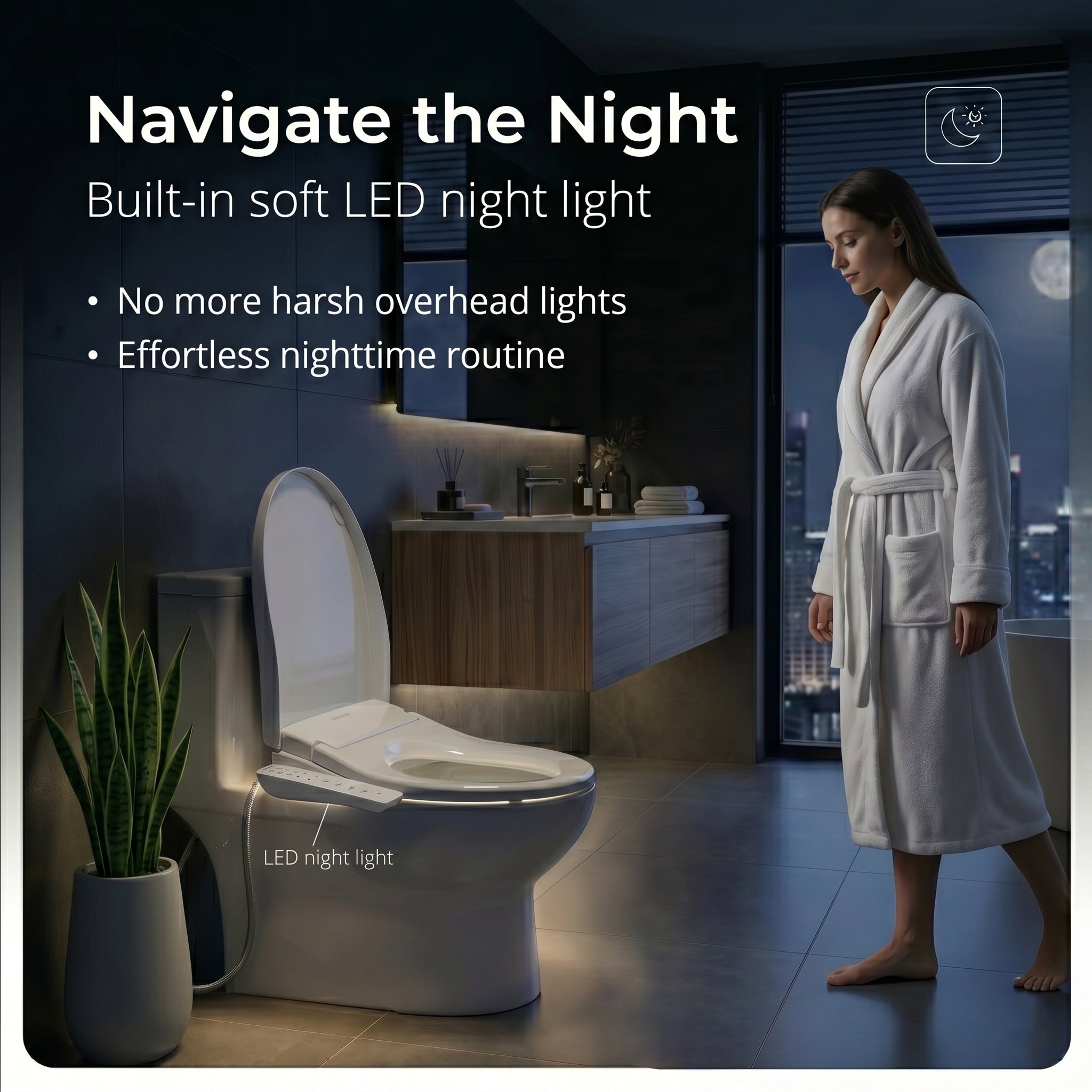 BidetMate 1500 Series electric bidet seat — LED night light detail