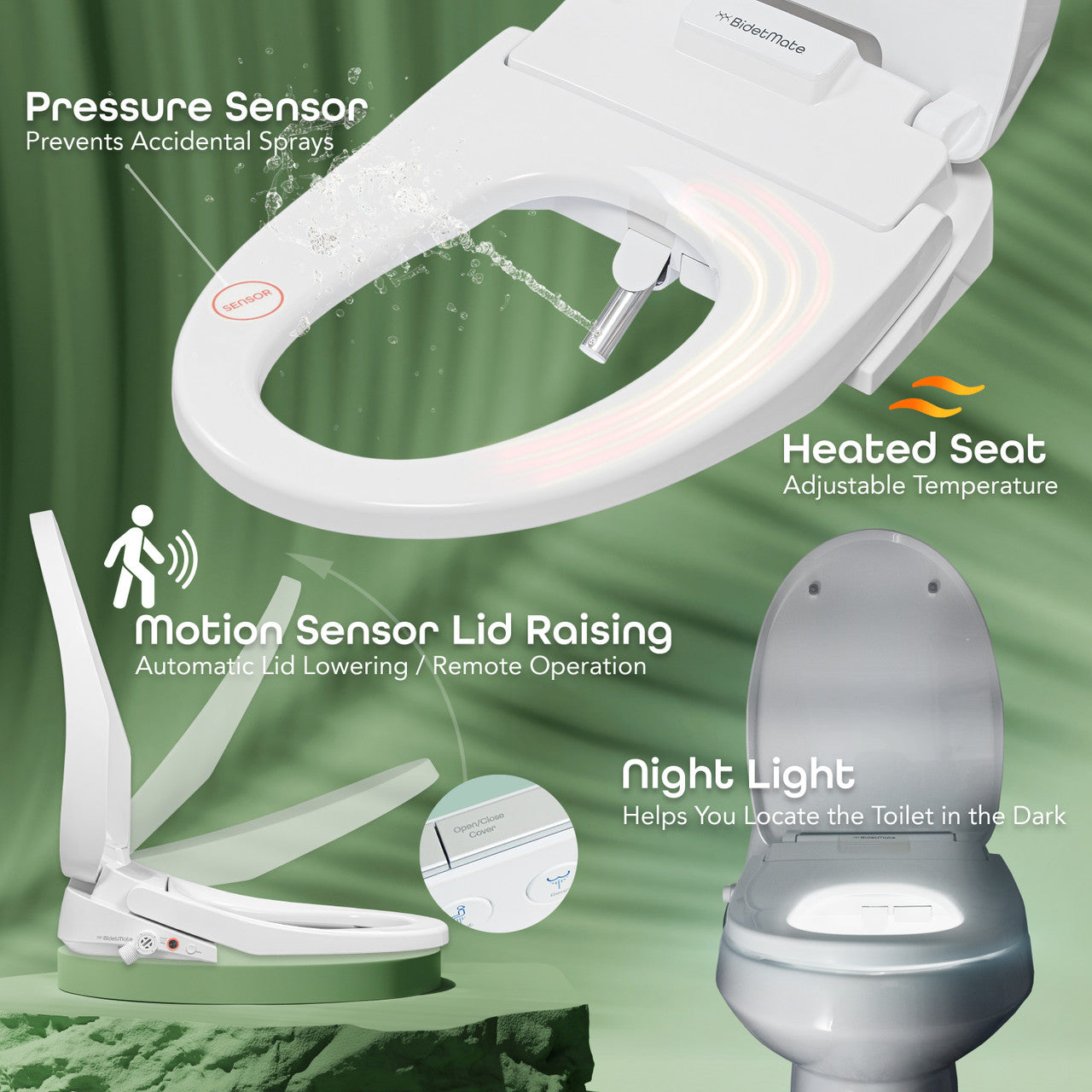 BidetMate 3500 Series electric bidet seat — feature overview graphic