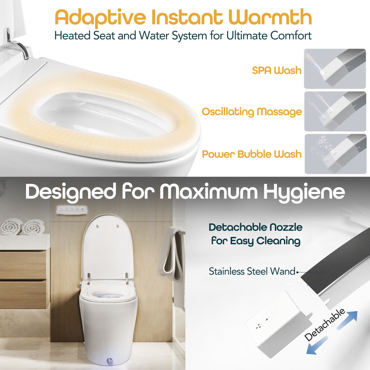 BidetMate 6000 Series integrated smart bidet toilet — instant heated water feature graphic (2)