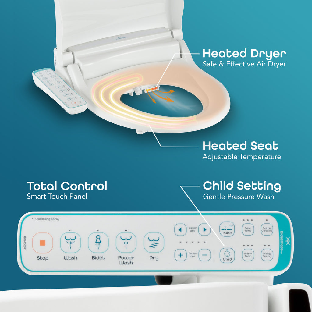 BidetMate 1000 Series electric bidet seat — wall-mounted remote control detail