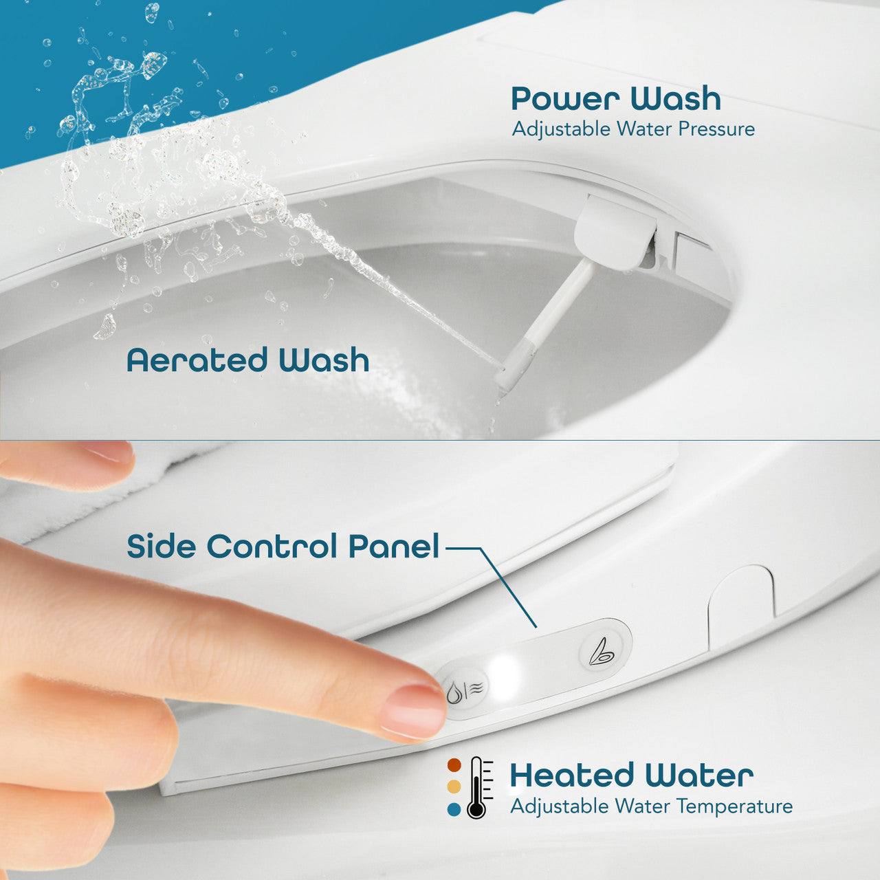 BidetMate 700 Series electric bidet seat — instant heated water feature graphic