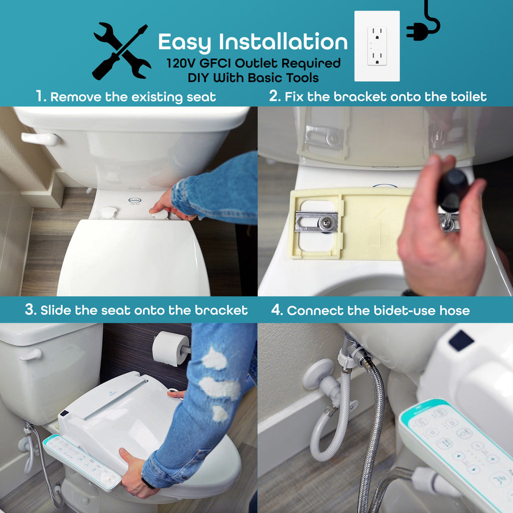 BidetMate 1000 Series electric bidet seat — step-by-step installation diagram