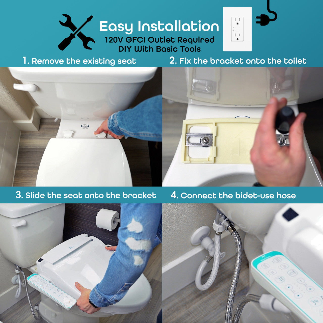 BidetMate 1000 Series electric bidet seat — step-by-step installation diagram