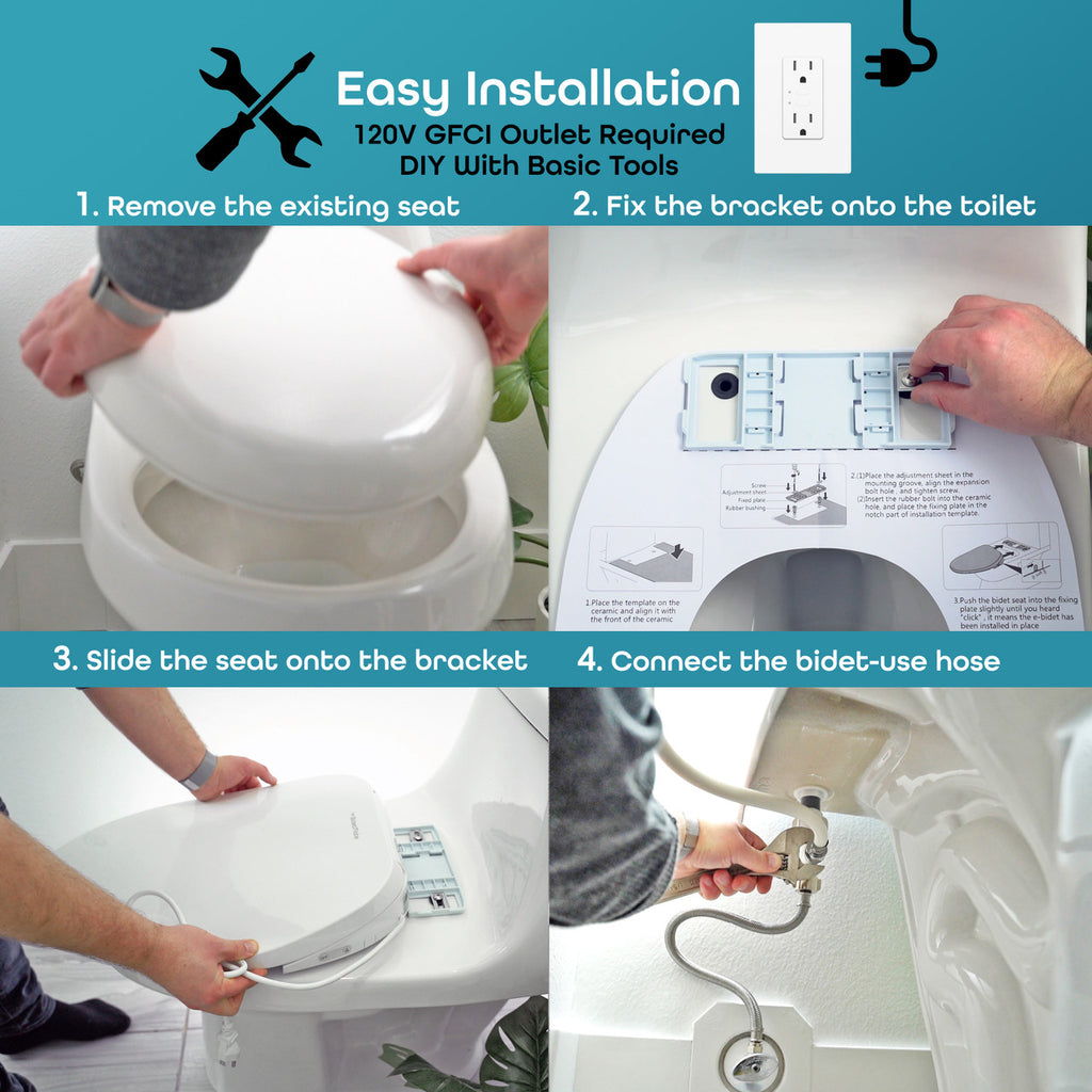 BidetMate 700 Series electric bidet seat — step-by-step installation diagram