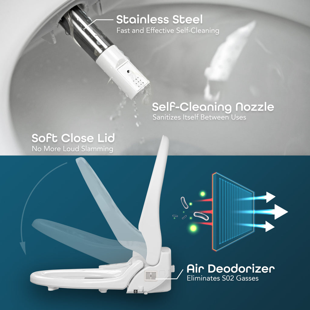 BidetMate 2000 Series electric bidet seat — self-cleaning nozzle and wash spray detail (2)